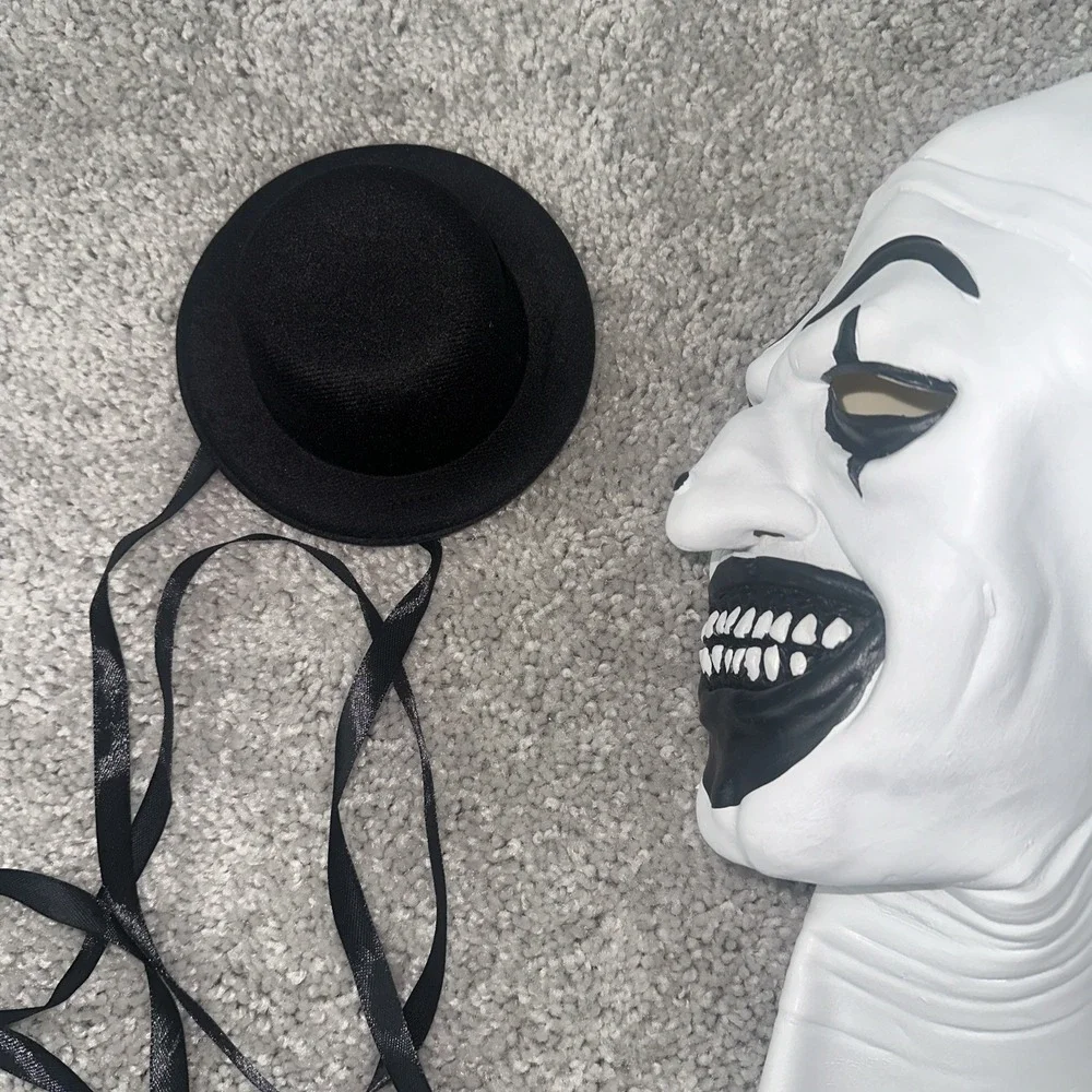 Terrifier Art The Clown Cosplay Mask Halloween Black Hat, Gloves, Knife